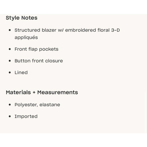 Anthropologie x Pankaj and Nidhi Blazer Floral Embroidered Freya White XS - Picture 7 of 13